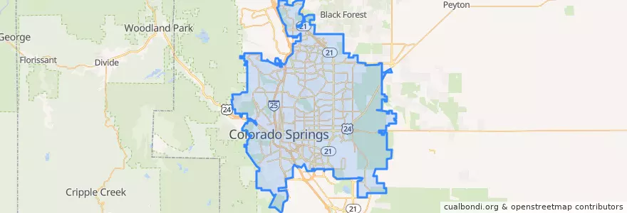 Mapa de ubicacion de Colorado Springs.