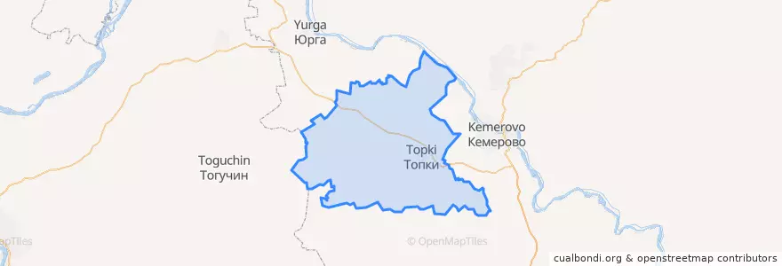 Mapa de ubicacion de Топкинский муниципальный округ.