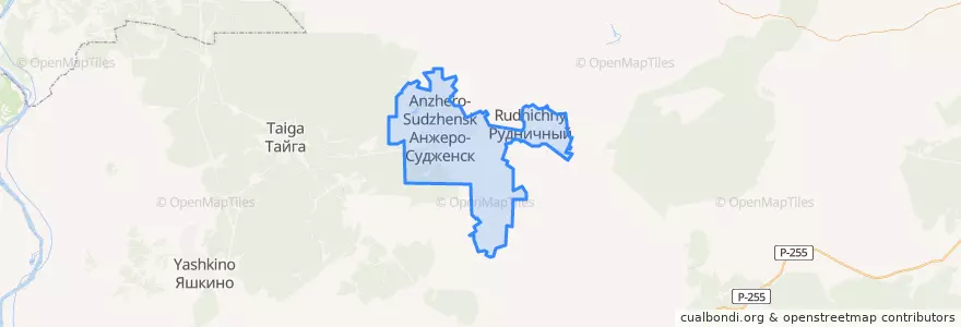 Mapa de ubicacion de Анжеро-Судженский городской округ.