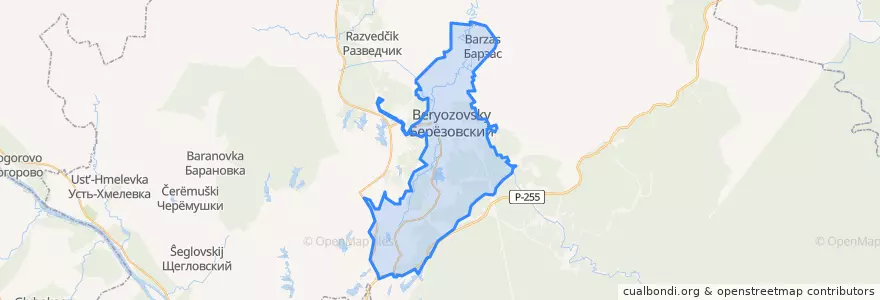 Mapa de ubicacion de Берёзовский городской округ.