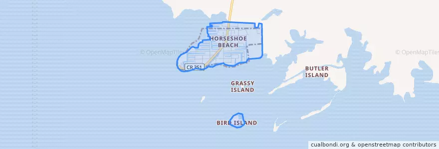 Mapa de ubicacion de Horseshoe Beach.