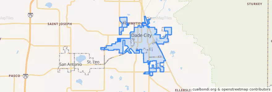 Mapa de ubicacion de Dade City.