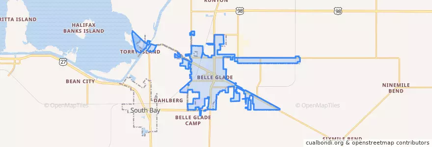 Mapa de ubicacion de Belle Glade.