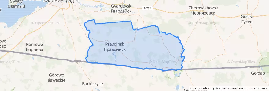 Mapa de ubicacion de Правдинский городской округ.