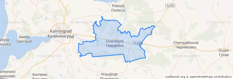 Mapa de ubicacion de Гвардейский городской округ.
