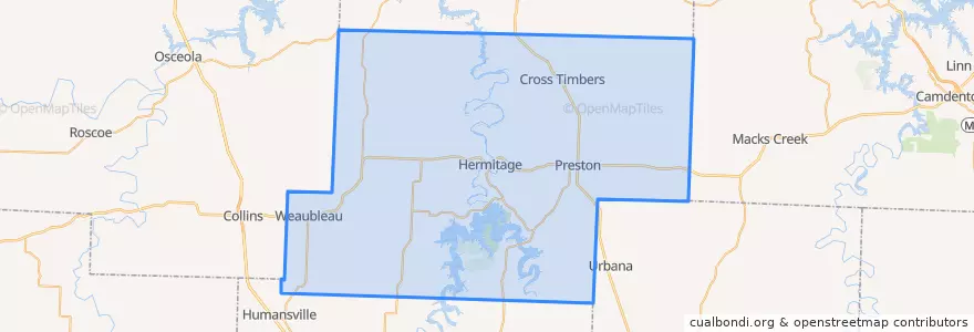 Mapa de ubicacion de Hickory County.