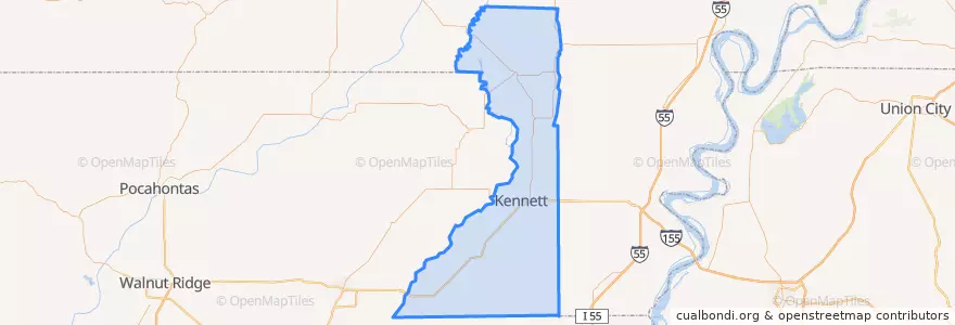 Mapa de ubicacion de Dunklin County.