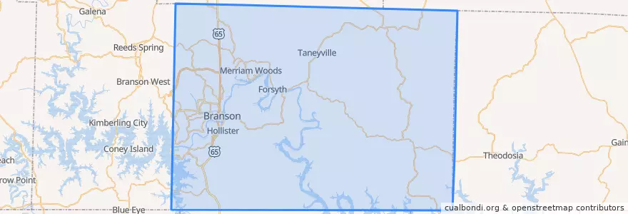 Mapa de ubicacion de Taney County.