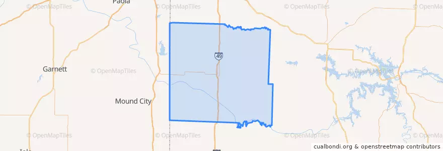 Mapa de ubicacion de Bates County.