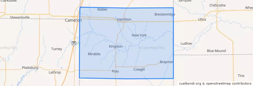 Mapa de ubicacion de Caldwell County.