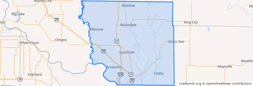 Mapa de ubicacion de Andrew County.