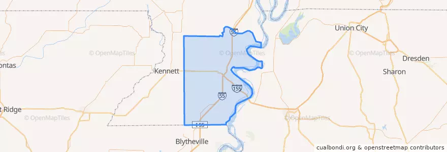 Mapa de ubicacion de Pemiscot County.