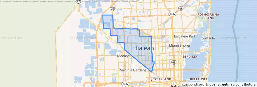 Mapa de ubicacion de Hialeah.