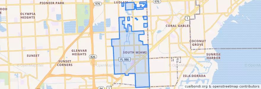 Mapa de ubicacion de South Miami.
