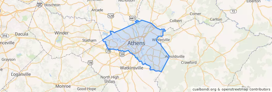 Mapa de ubicacion de Athens-Clarke County Unified Government.