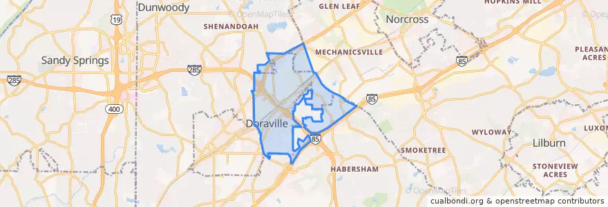 Mapa de ubicacion de Doraville.