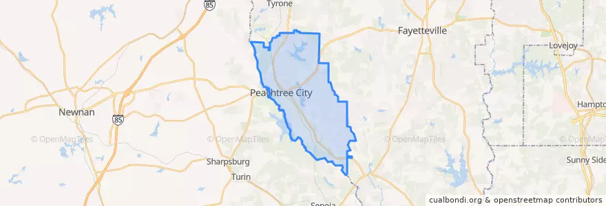 Mapa de ubicacion de Peachtree City.