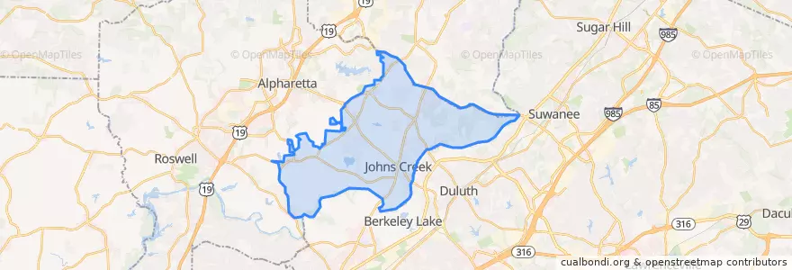 Mapa de ubicacion de Johns Creek.