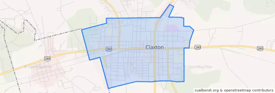 Mapa de ubicacion de Claxton.