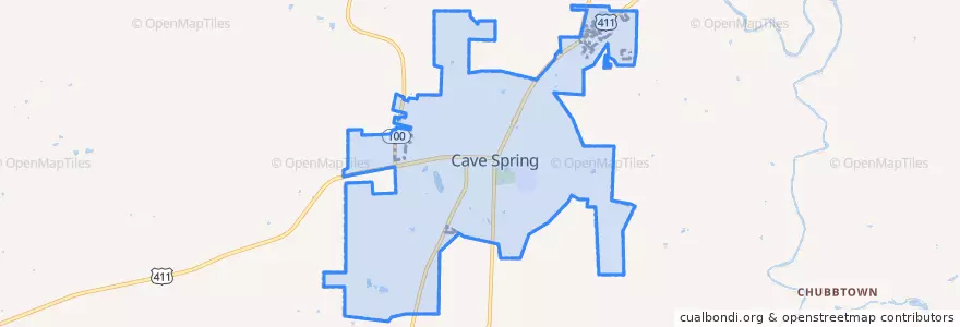 Mapa de ubicacion de Cave Spring.