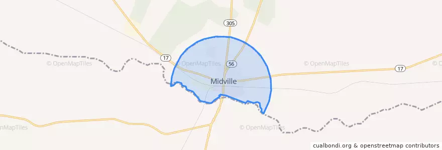 Mapa de ubicacion de Midville.