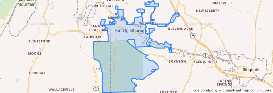Mapa de ubicacion de Fort Oglethorpe.