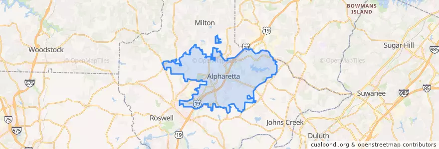Mapa de ubicacion de Alpharetta.