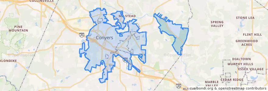 Mapa de ubicacion de Conyers.