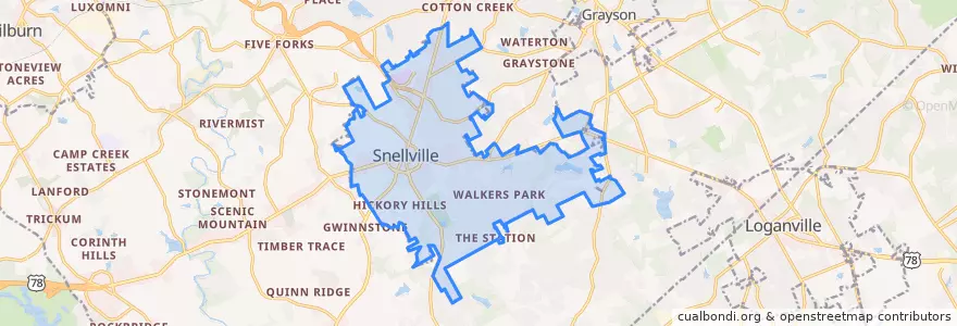 Mapa de ubicacion de Snellville.