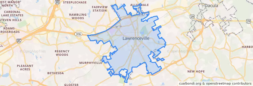 Mapa de ubicacion de Lawrenceville.