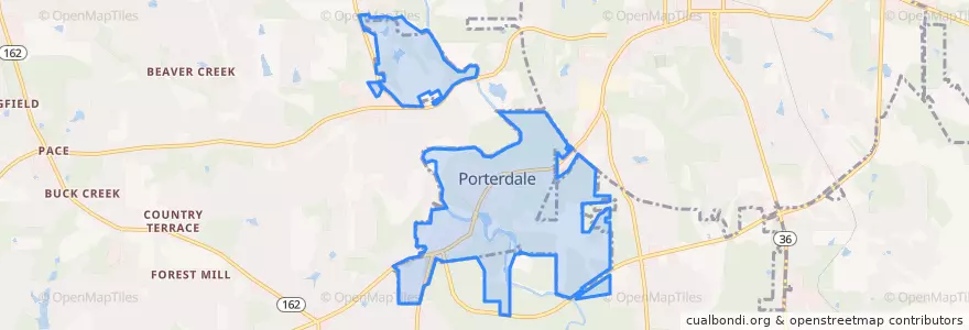 Mapa de ubicacion de Porterdale.