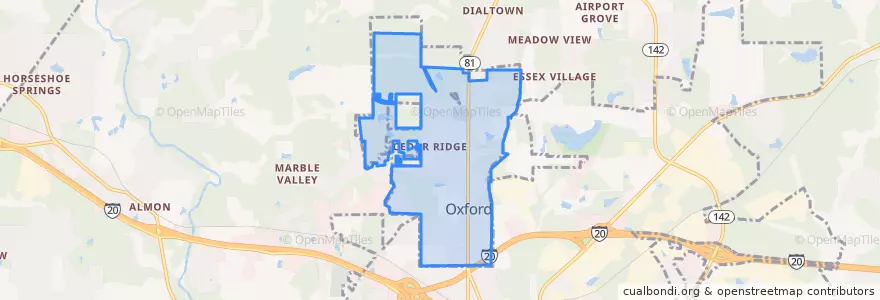 Mapa de ubicacion de Oxford.