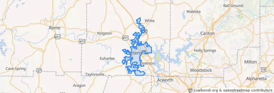 Mapa de ubicacion de Cartersville.