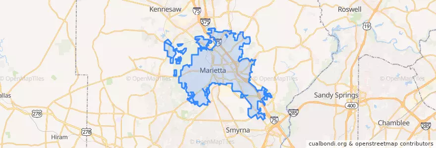 Mapa de ubicacion de Marietta.