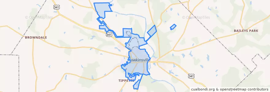 Mapa de ubicacion de Hawkinsville.