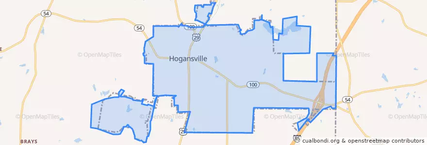Mapa de ubicacion de Hogansville.