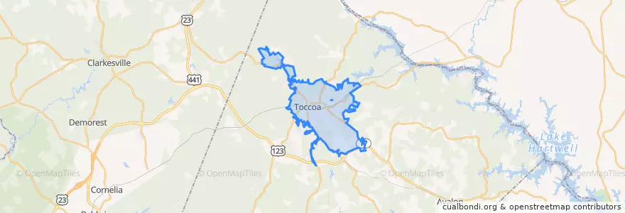 Mapa de ubicacion de Toccoa.