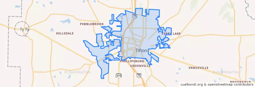 Mapa de ubicacion de Tifton.
