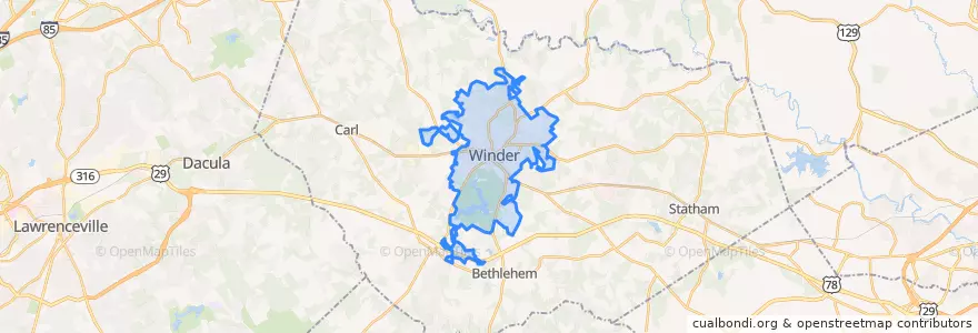 Mapa de ubicacion de Winder.