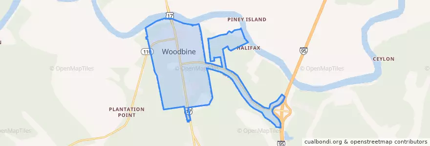 Mapa de ubicacion de Woodbine.