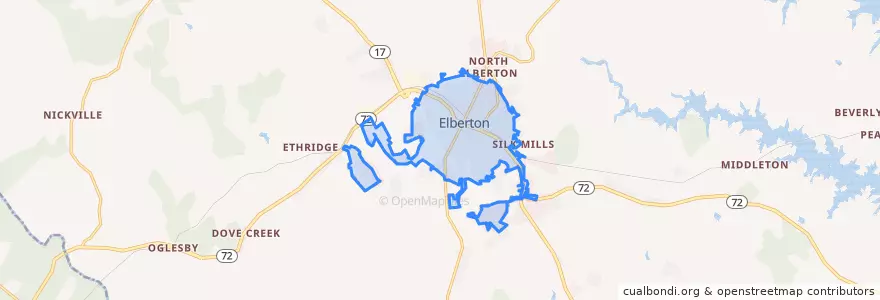 Mapa de ubicacion de Elberton.