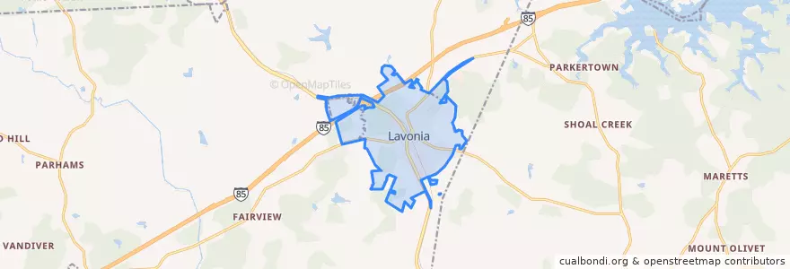 Mapa de ubicacion de Lavonia.