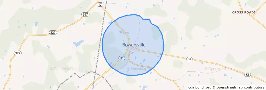 Mapa de ubicacion de Bowersville.