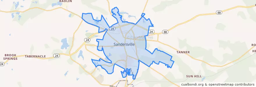 Mapa de ubicacion de Sandersville.