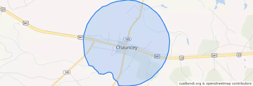 Mapa de ubicacion de Chauncey.