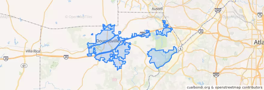 Mapa de ubicacion de Douglasville.