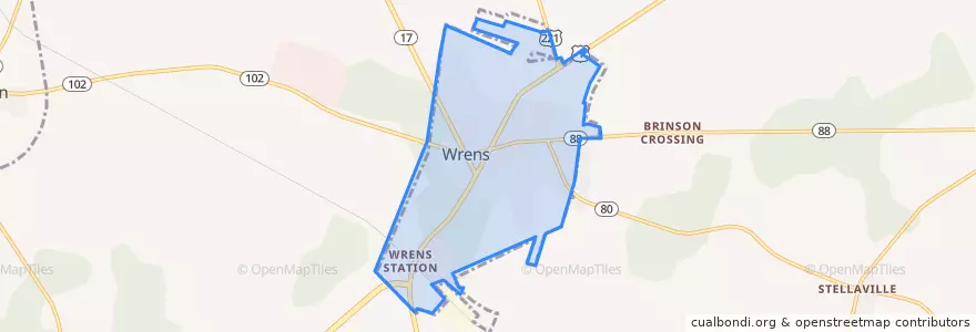 Mapa de ubicacion de Wrens.