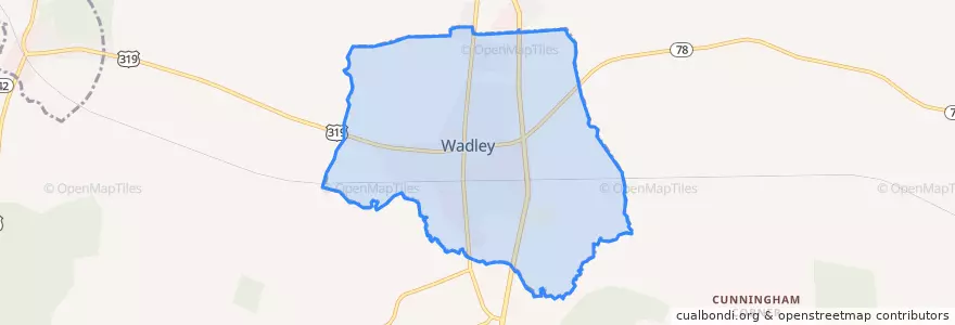 Mapa de ubicacion de Wadley.