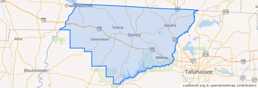 Mapa de ubicacion de Gadsden County.