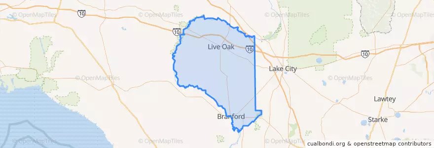 Mapa de ubicacion de Suwannee County.